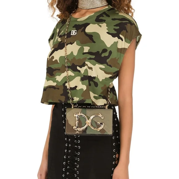 Dolce&Gabbana Mini DG Girls Camouflage Crossbody Bag Khaki Military Green - Picture 2 of 10